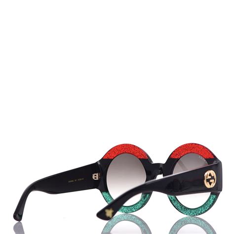 GUCCI Acetate Glitter Round Frame GG0084S Sunglasses Red 